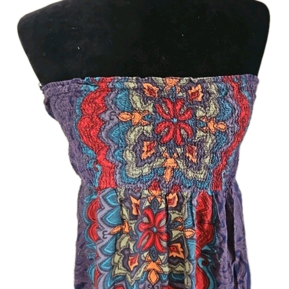 Angie Womens Floral Maxi Strapless Smocked Dress L - Picture 6 of 11